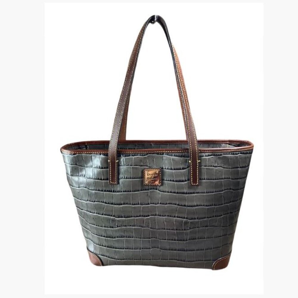 Dooney & Bourke Medium Gray Embossed Mock Croc Bag Tote EUC - Picture 2 of 14